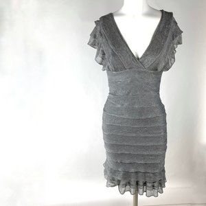 Max Studio Storm Gray Bodycon Ruffled Tiered V Neck Dress XS